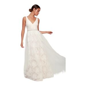 Lulus Sweet Love Ivory Lace Beaded Tule Maxi Wedding Dress Size XL